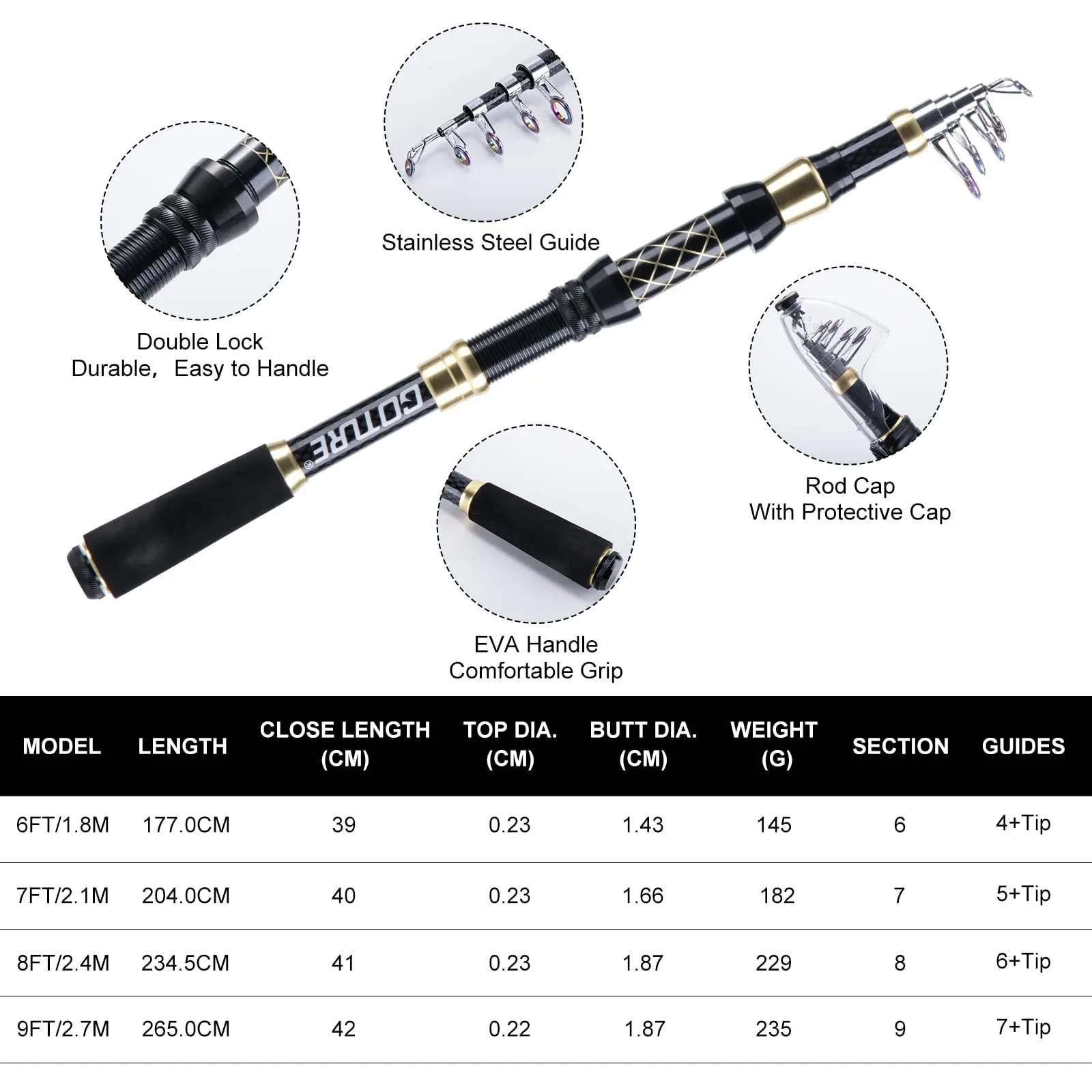 Goture Carbon Telescopic Rod S - đánh giá và giá Fishing Equipment Online